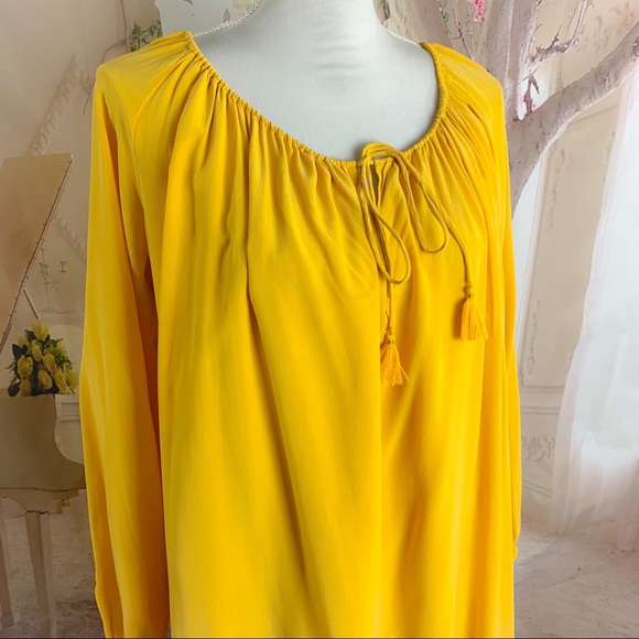 SEZANE Mustard Yellow Silk Tassel Swing Dress - Picture 5 of 12